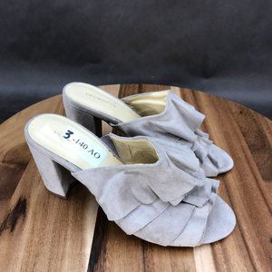 Liz Claiborne Beige Pleated Peep Toe Block Heel Mules Slip On Shoes Womens Sz 6